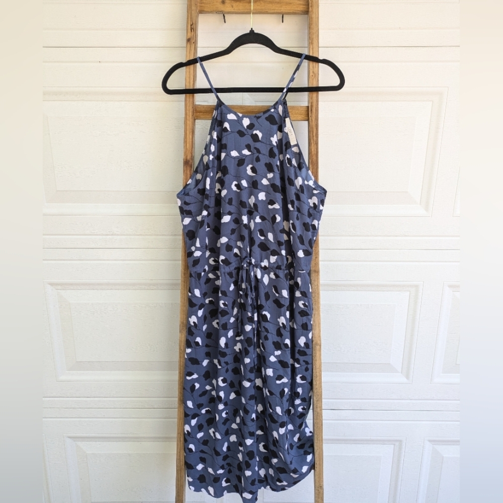 LOFT Navy and White Spotted Midi Dress